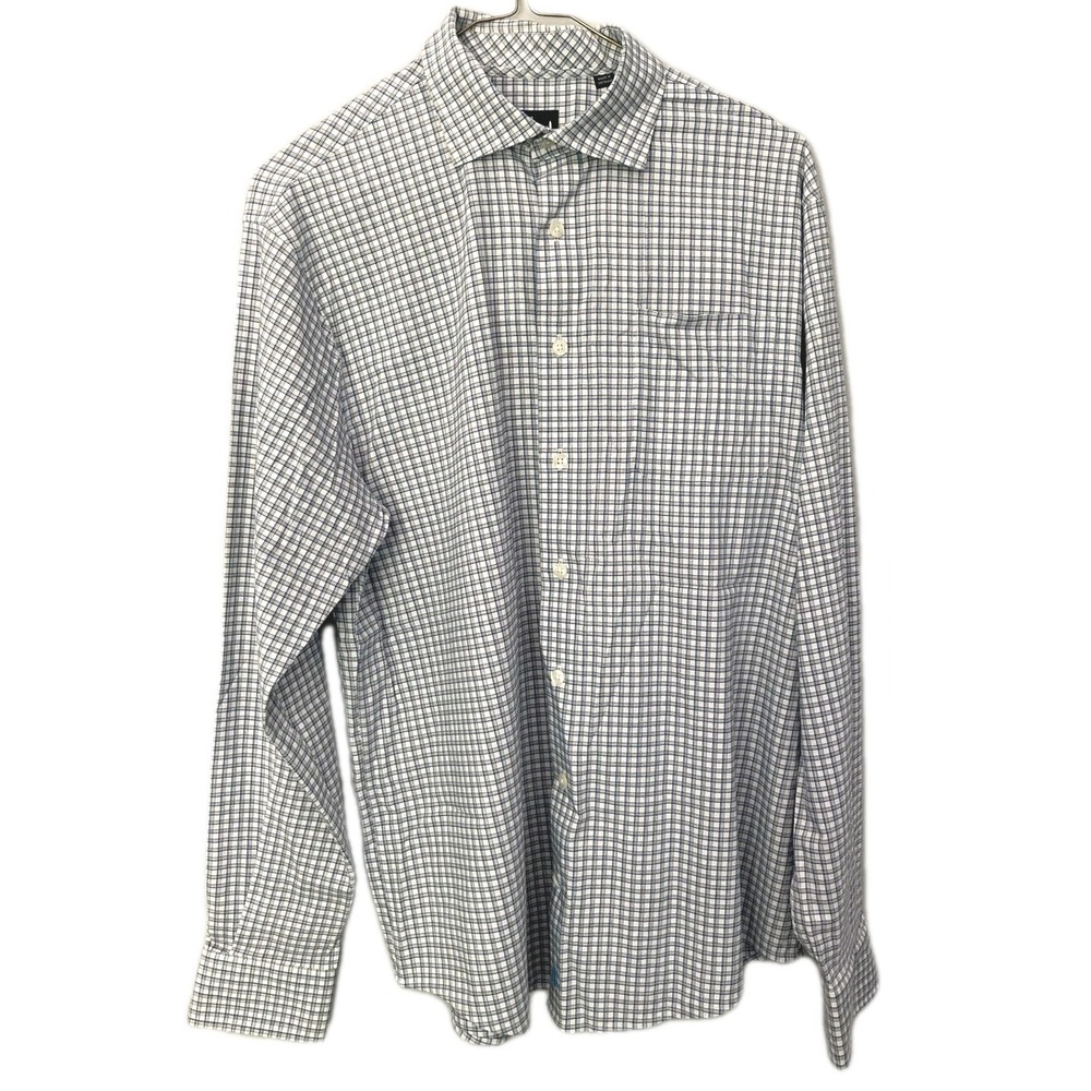 Johnnie-O Shirt Men M Blue Check Performance Stretch Button Up Long Sleeve EUC